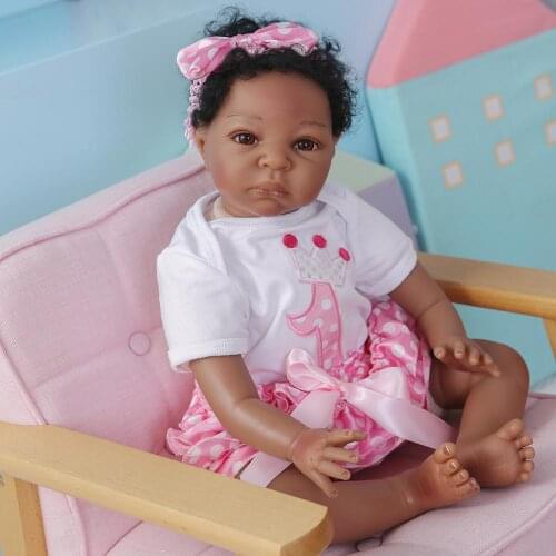 55CM black doll bebe Reborn African American soft body 100% handmade detailed painting collectibles art Girl doll