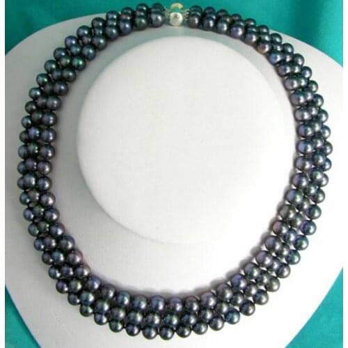 3 rows 6-7mm black colors pearl choker necklace natural Freshwater PEARL Women Jewelry 35cm 43cm 15'' 17