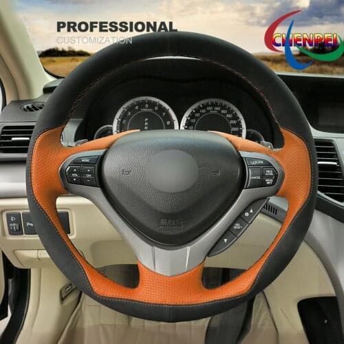 DIY Hand-Sewn Black Suede Orange PU Leather Car Steering Wheel Cover For Acura TSX (Sport Wagon) Car Interior Accessories