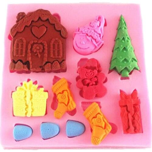 F1068 Christmas Silicone Fondant Mold Gum Paste Cake Decorating cake topper Mould