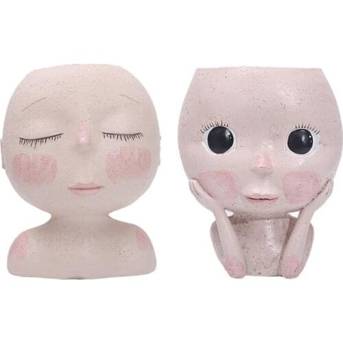 2 PCS Female Head Design Succulents Plant Pot with Drainage Hole/Cactus Planter Indoor Outdoor Planter Plants Flower Pot