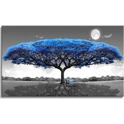 Full Square Round Drill Embroidery Blue Tree Moon 5D Diamond Painting Cross Stitch Rhinestones Mosaic Wedding DecorationZP-4299