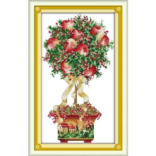Joy Sunday Cross Stitch Apple Paintings Counted Printed On Canvas11CT 14CT DIY Embroidery Needlework Kits DMS Cross Stitch Kits