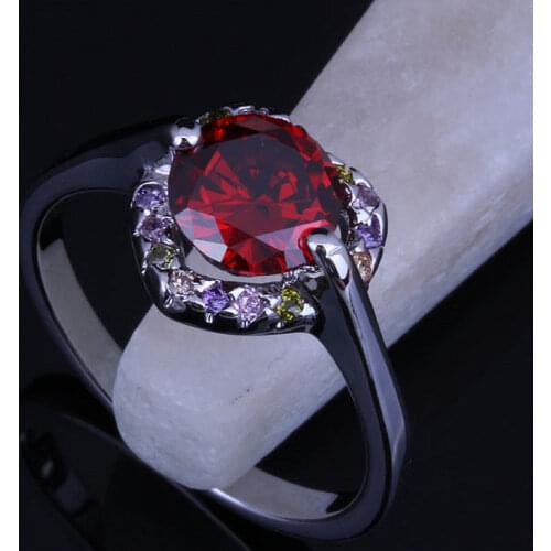 Lovely Red imitation Garnet & Colorful Cubic Zirconia Heart Silver Color Rings for Wedding Jewelry Size 6.5 / 7 / 8 / 9 J0204