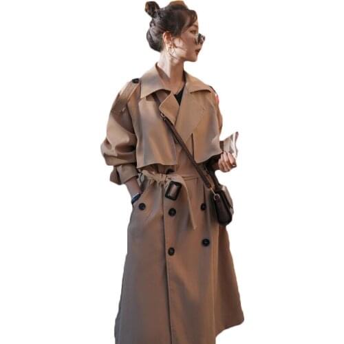 2021New Style Spring Autumn Windbreaker Womens Mid-length British style Temperament Korean Loose Long Trench Coat 206A