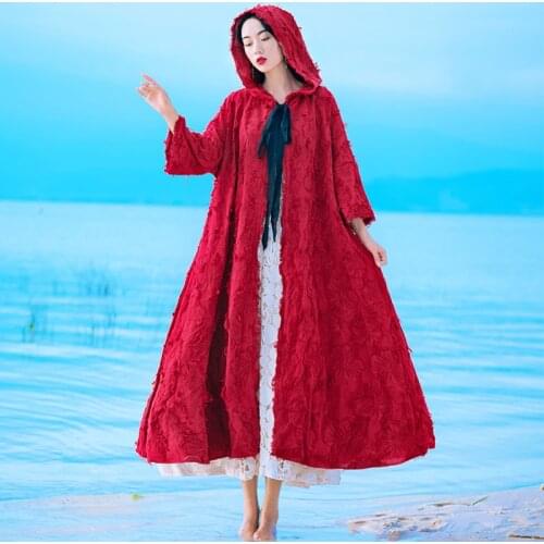 New Casual Women Winter Vintage Hooded Cloak Long Sleeve Button Closure Hooded Long Cape Outerwear Cloak With Hood DD2506