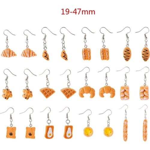 12Pair Simulation Food Croissant French Bread Toast Dangle Drop Earrings Kit Cute Unique Baguettes Earrings Set Jewelry