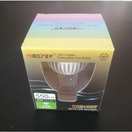 Mi.light FUT106 GU10 dimmable 2.4G led spot lamp 100-240V 6W RGBCCT LED Bulb control by Iphone Ipad Android