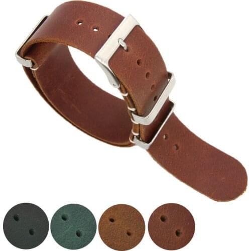 Genuine Leather Nato Watchband for Men Zulu Replacement Watchband Strap Stainless Steel Buckle High Quality Leather