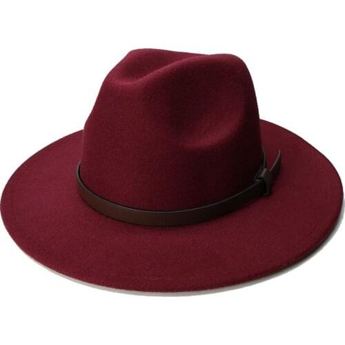 LUCKYLIANJI Retro Women Men Vintage 100% Wool Wide Brim Cap Fedora Panama Jazz Bowler Hat Leather Band (57cm/adjusted)