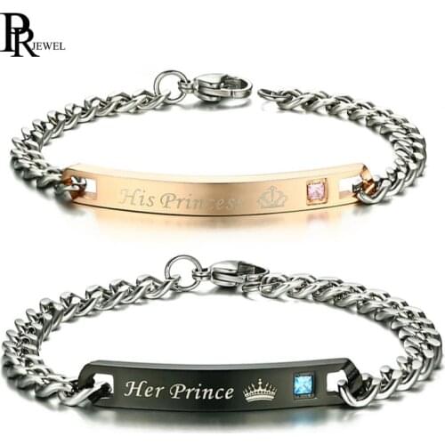 Romantic Couple Bracelets for Women Men Love Gift His Princess and Her Prince Crown Charm Valentines Day Graduation Jewelry