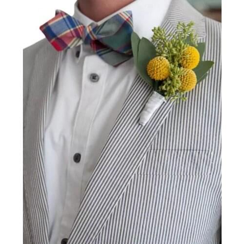Latest Design white and Grey stripes seersucker tuxedos for men/Groom wear /wedding suits for mens(jacket+pants+Bowtie)