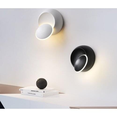 LED Wall Lamp 360 degree rotation adjustable bedside lights white Black creative wall lamp Black modern aisle round lamp ZM1109