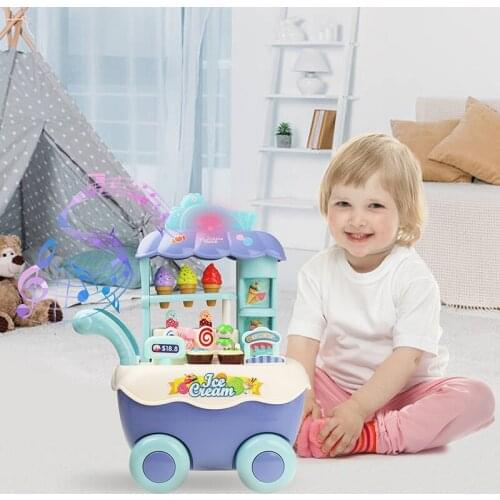 Funny Mini Supermarket Ice Cream Shopping Cart Trolley with Light Music Pretend Play Kitchen Toys For Girls Children
