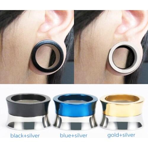 1 Pair Two Colors Ear Plugs Stainless Steel Ear Flesh Tunnel Men Women Ear Expander Gauges Earrings Body Piercing Jewelry