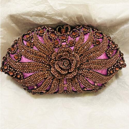 High Quality Purple Color Evening Clutch Bag Women Crystal Clutches Luxury Female Diamond Party Dinner Handbags Shoulder Purse