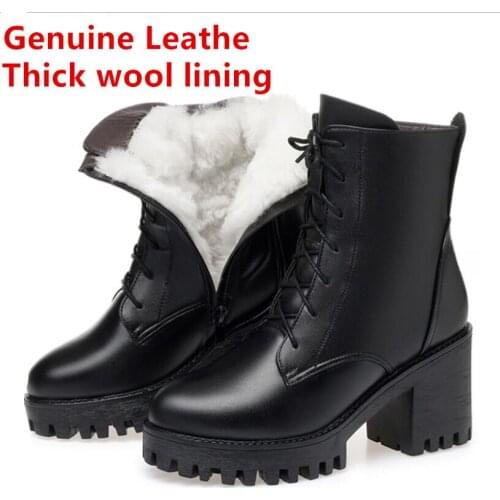 Y74 Winter new Genuine Leathe Martin boots women Ankle boots platform Casual Martin boots wool velvet woman Botas Muje