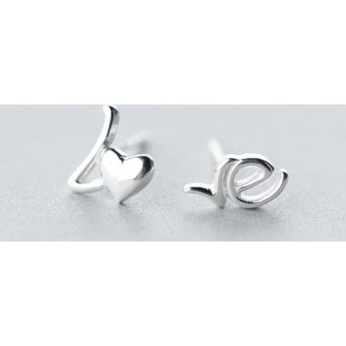 Asymmetry Letter Love Shape Stud Earrings For Women Girls Prevent Allergy Creative Lady Fashion Jewelry pendientes A102