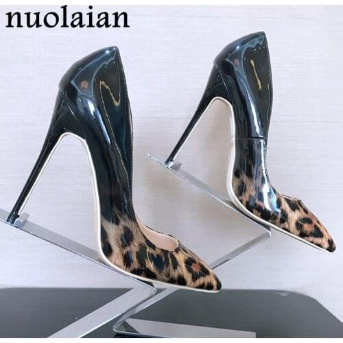 8/10/12CM Thin Heels Women High Heel Shoe Leopard Patent Leather Ladies Pump Shoes Woman Shallow Wedding High Heels Womens Pumps
