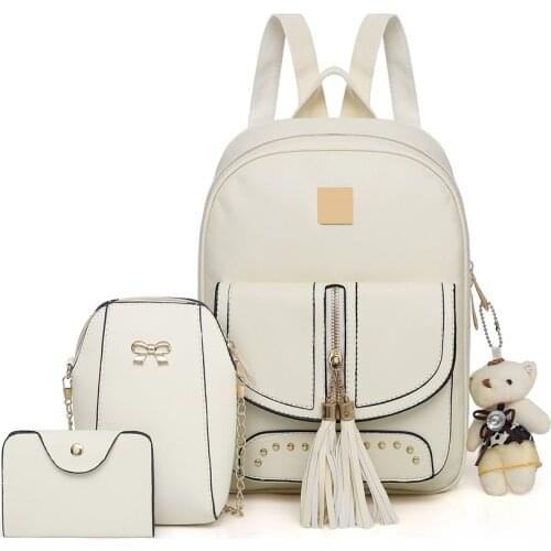 Women PU Leather Backpack Rivet Small School Bags For Teenage Girls Fashion Tassel Shoulder Bag High Quality Female Travel Bag