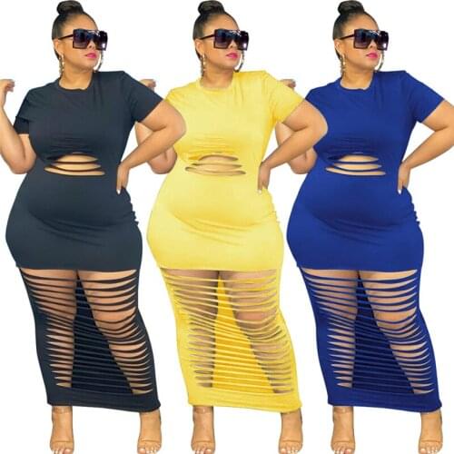 Summer Maxi Dresses for Women Sexy Hollow Out Bodycon Dress Loungewear Tee Shirt Femme Plus Size Dress Wholesale Dropshipping