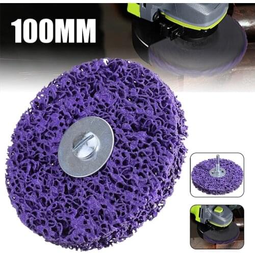 1Pcs 100mm Purple Cleaning Disc Polishing Wheel + Mandrel Abrasive Wheel Paint Rust Removal Grinding Disc For Angle Grinder