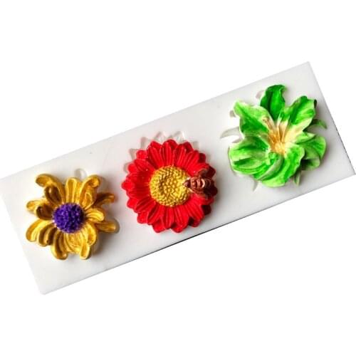 1PCS three-style-set Beautiful Flowers silicone mold fondant mold cake decorating tools chocolate gumpaste mold