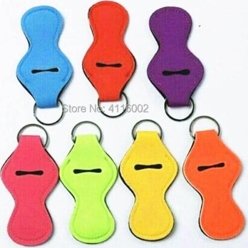 100pcs neoprene blank chapstick holder 6 colors beautiful monogramed keychain lip balm holder