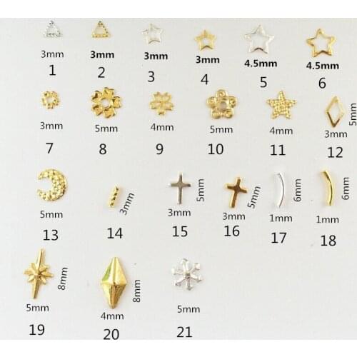 100Pcs/Pack 2017 New Arrive 3D Thin Triangle Star Moon Cross Rivets Studs Metal Alloy Nail Art Decorations Nail Decos/Charms