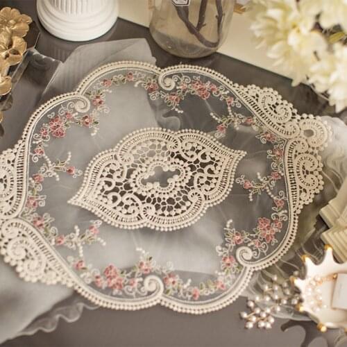 2020retro embroidery lace placemat floral french table mats for home kitchen dining coffee drinking party wedding decor coaster