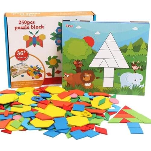 250 Pcs Durable Travel Tangram IQ Educational Gift Brain Teasers Travel Tangram Puzzle for Kids Toddlers H055