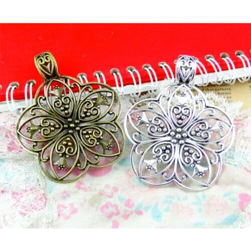 5Pcs 67*53MM Flower Charms Vintage Antique Bronze Plated Flowers Pendant For Bracelet Earring Necklace Diy Jewelry Making