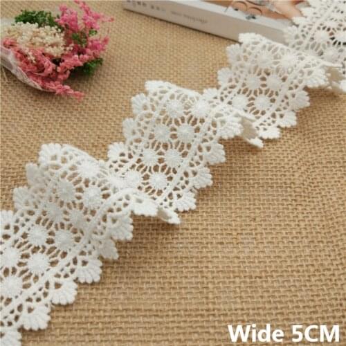5CM Wide High Quality White Hollow Embroidered Lace Fabric Ribbon Wedding Dress Collar Trim Garment Curtains DIY Sewing Supplies