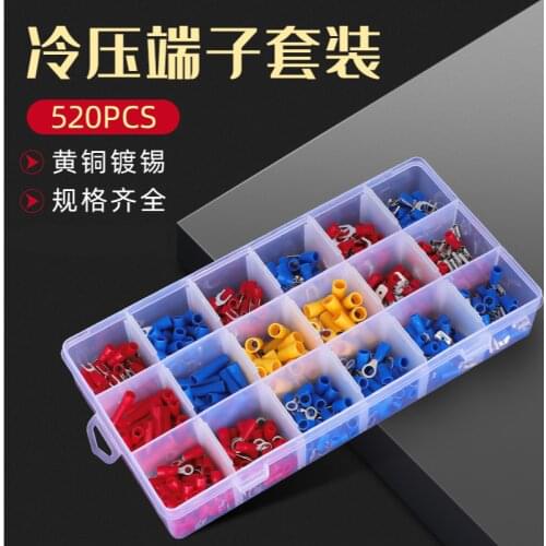 520pcs SV BV RV Crimp Terminal Spade fork connector kit Wire Copper Crimp Connector Insulated Cord Pin End Terminal