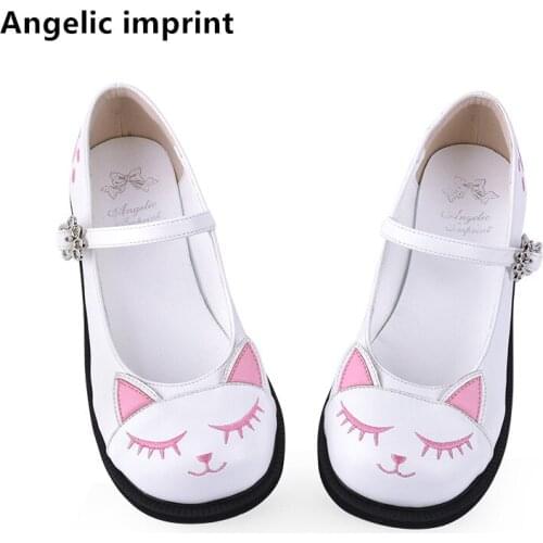 Angelic imprint woman mori girl lolita cosplay college shoes lady low heels Pumps women student dress party shoes cat face 990