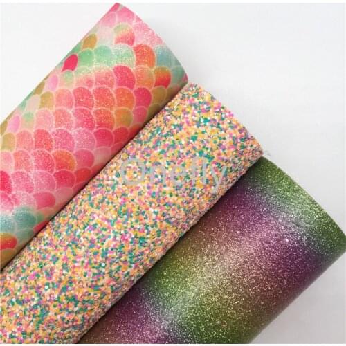 Onefly 21X29CM Mixed Colors Glitter Fabric, Mermaid Glitter Fabric, Rainbow Glitter Sheets For Bow DIY handbags shoes AQ048