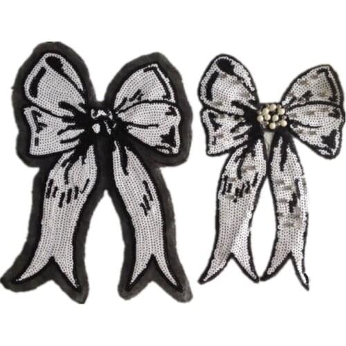 Large Bow Tie Sequin Beaded Embroidery Patches for Clothing Sew on Clothes T-shirt Appliques Badge Stripe Sticker Accessories