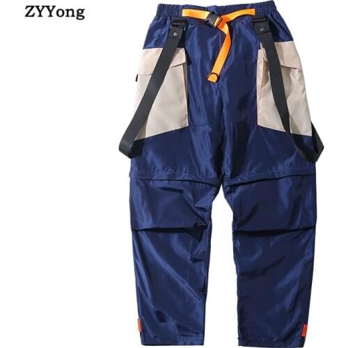 Ankle Length Trousers With Pocket Jogging Pants Jumpsuits Can be Disassembled into Shorts Mens Hip-Hop Track Pants
