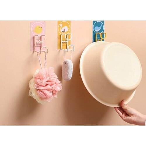 Household Cartoon Stainless Steel Washbasin Hook Rack Stand Kitchen Bathroom Wall-Mounted Towel Storage Hanger Holder Punch-Free