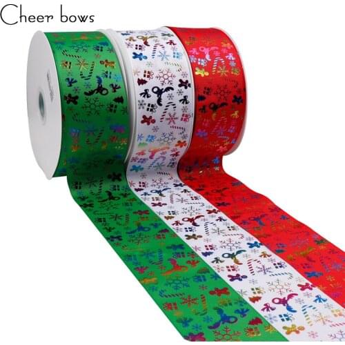CheerBows 75mm Bronzing Christmas Grosgrain Ribbon Moose Snowflake Printed Ribbon DIY Xmas Hairbows Handmade Crafts Accessories