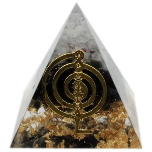 Black Orgonite Pyramid Muladhara Chakra Obsidian Natural Crystal Labradorite Repel Evil Spirits Pyramid Decoration
