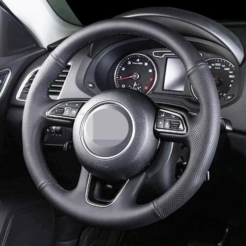 DIY Black Artificial Leather Non-Slip Breathable Car Steering Wheel Cover For Audi A6L A4L Q5 A4 A3 Q3 A1 A7 A8L 07