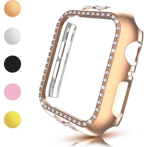 Exquisite Bowknot PC Protector Cover for Apple Watch Series 6 SE 5 4 Case 40mm 44mm Women Diamond Bumper for Iwatch Bling Frame
