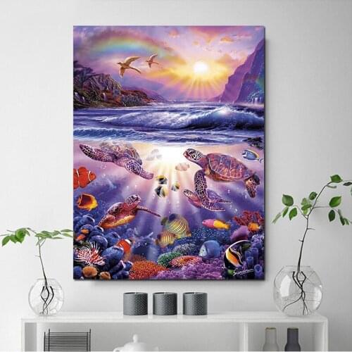 Full Square Round Drill Resin Diy Diamond Painting Turtle and Fish Mosaic 5D Pictures House Wall Art StickersZP-4168