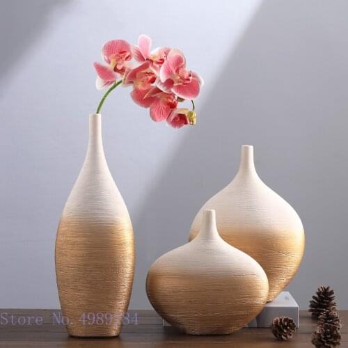 Ceramic vase Chinese style Gradient golden vase Abstract lines Round flower arrangement hydroponic accessories Home Decoration