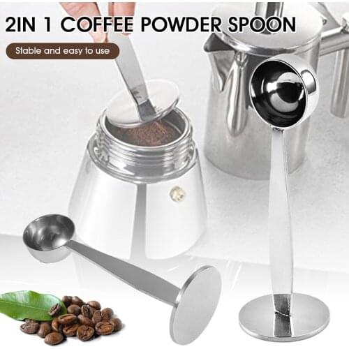 Coffee Scoop 2 In 1 Stainless Steel Coffee Spoon Coffee Tamper for Measuring Grinding Coffee Beans Standing Soop for Office Tool