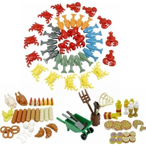City MOC DIY Bricks Foods Sets Kitchenware Fast Food Seafood Series Educational New Year Gifts For Friends Compatible Buildings