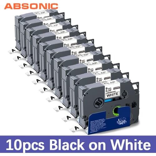 Absonic 10PK 221 211 Compatible for Brother Printer Label Tape 221 9mm Black on White for Brother PT-H105 Label Maker Laminated