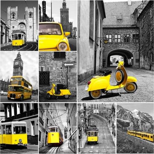 5D DIY Full Square Diamond Painting Kit Landscape Car Full Diamond Embroidery Mosaic Yellow Black City Scenic Handmade Gift