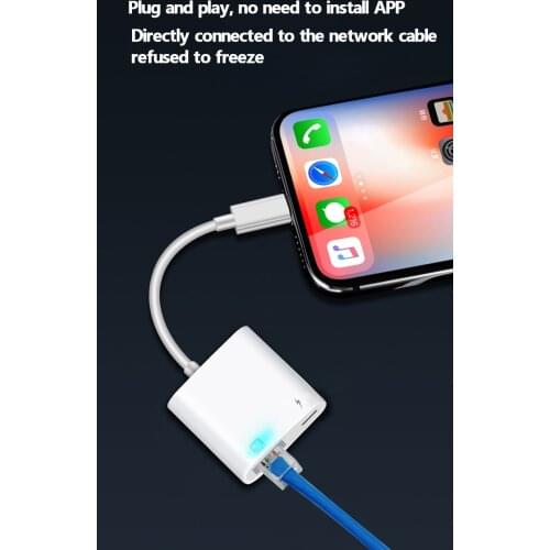 Suitable for Apple Mobile Phone Network Cable Converter Rj45 Ethernet Converter 100m Network Card Charging Two in One Adapter